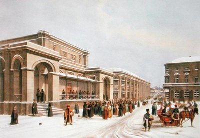 The New Stock Exchange and the Arcade in Moscow, Printed by Lemercier, Paris, 1840s by Louis Jules after Arnout